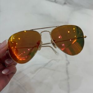 Ray-Ban Gold Aviator Sunglasses with Orange Lenses